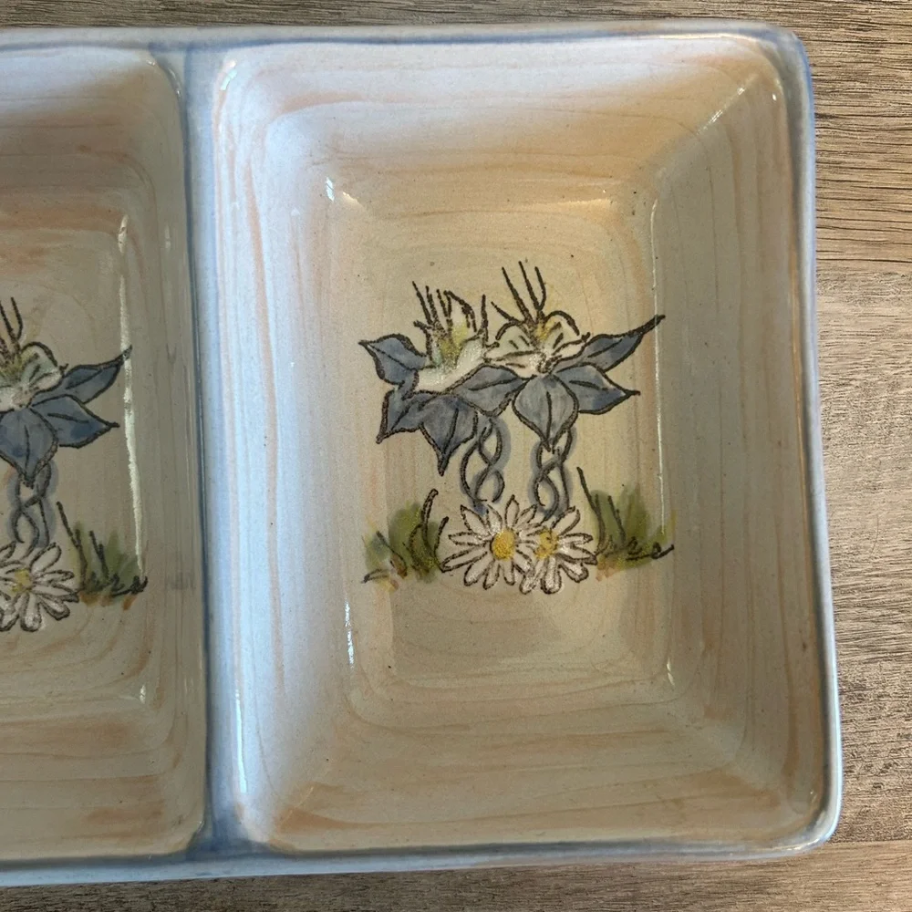 Louisville Stoneware Divided Dish - Cracker Barrel - Floral - KY, USA- Vtg‎